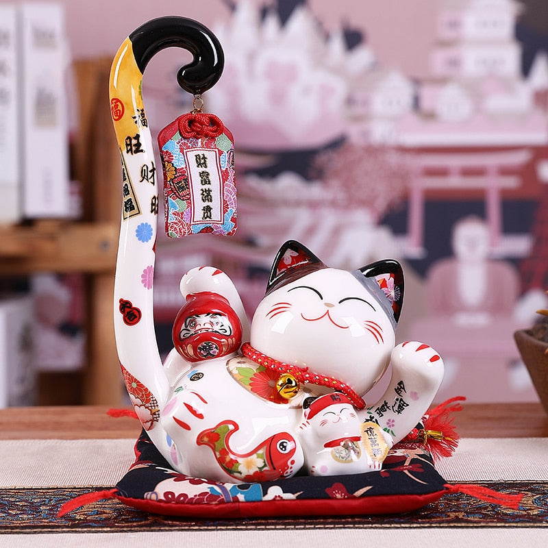 Tirelire chat porte-bonheur du Japon traditionnel Manekineko