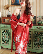 Pyjama Femme Satin Kimono Rouge - JAPA-MANIA